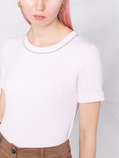Shop Peserico Crystal-embellished Short-sleeved T-shirt In Neutrals