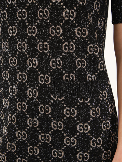 Shop Gucci Lamé Gg Jacquard Polo Dress In Black
