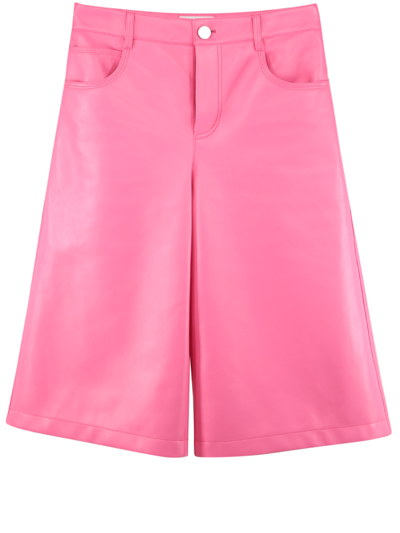 Shop Bottega Veneta Pink Leather Bermuda Shorts