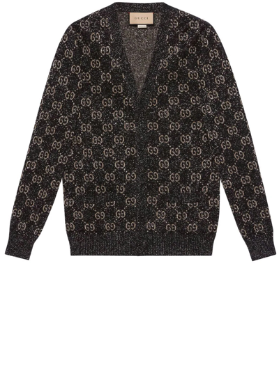 Shop Gucci Lamé Gg Jacquard Cardigan In Black