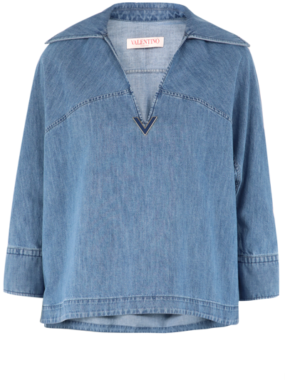 Shop Valentino Light Blue Denim Shirt