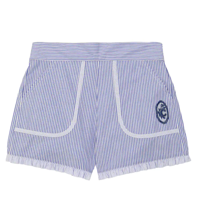 Shop Chloé Kids Pinstriped Cotton Shorts In Blue