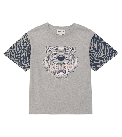 Shop Kenzo Printed Cotton Jersey T-shirt In Light Grey Marl