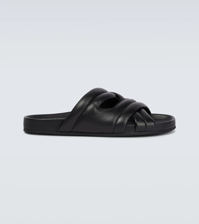 Shop John Lobb Samson Leather Slides In Black