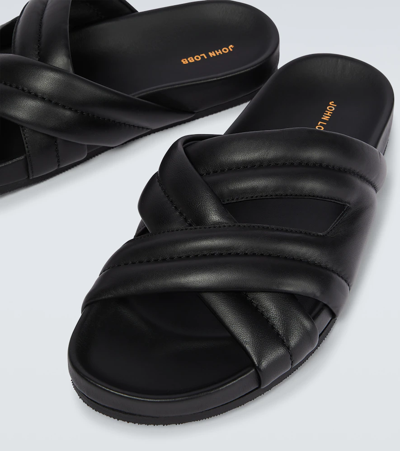 Shop John Lobb Samson Leather Slides In Black