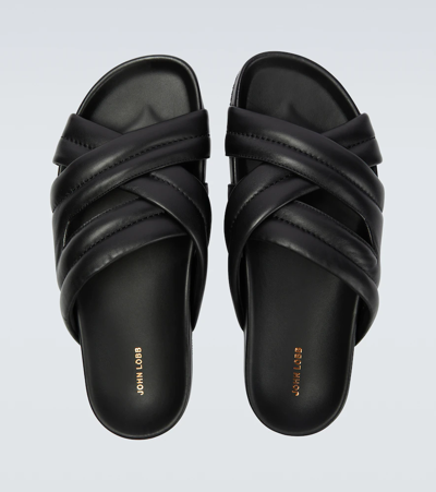 Shop John Lobb Samson Leather Slides In Black