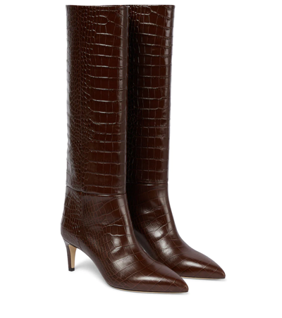 Shop Paris Texas Croc-effect Leather Knee-high Boots In Cioccolato