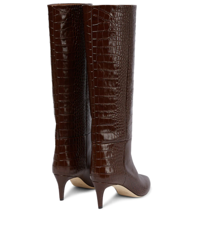 Shop Paris Texas Croc-effect Leather Knee-high Boots In Cioccolato