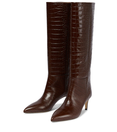 Shop Paris Texas Croc-effect Leather Knee-high Boots In Cioccolato