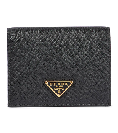 Prada Logo Saffiano Leather Wallet In Nero