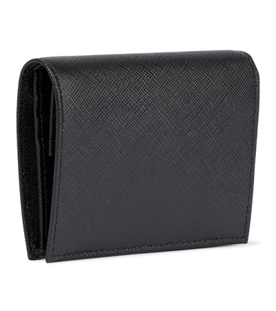 Prada Logo Saffiano Leather Wallet In Nero