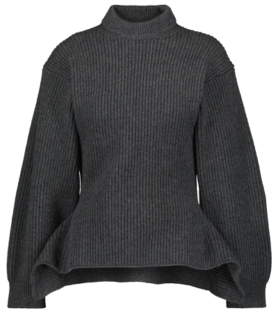 Shop Alaïa Ribbed-knit Sweater In Grey