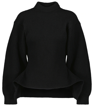 Shop Alaïa Ribbed-knit Wool-blend Sweater In 999 Noir