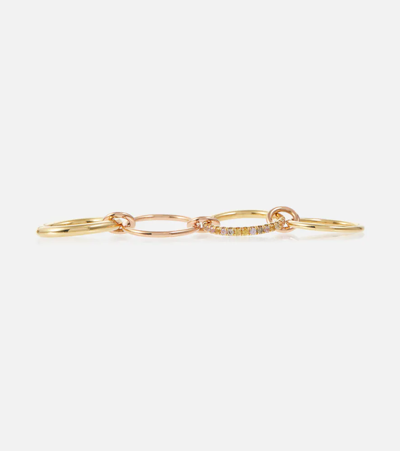 Spinelli Kilcollin Nimbus 18kt Gold And Rose Gold Linked Rings With Sapphires And Diamonds In Yg-rg-orange-pink-champagne