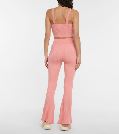 Shop Live The Process Super Flare Ribbed-knit High-rise Pants In Thai Guava