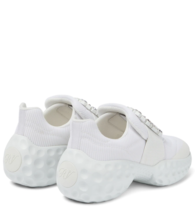 Roger Vivier Viv Run Crystal-embellished Mesh And Leather Slip-on Sneakers In Bianco
