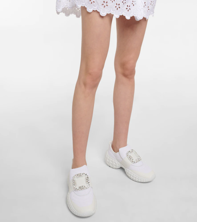 Roger Vivier Viv Run Crystal-embellished Mesh And Leather Slip-on Sneakers In Bianco