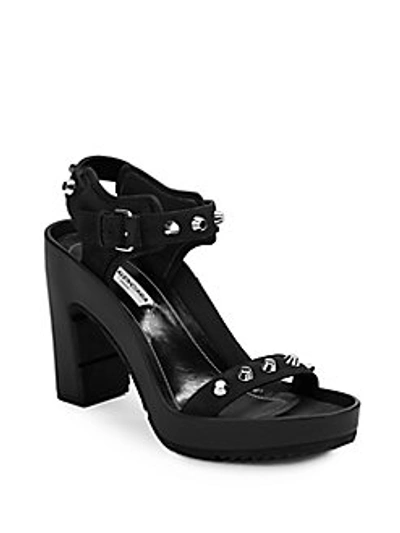 Shop Balenciaga Studded Suede Open-toe Platform Sandals In Noir