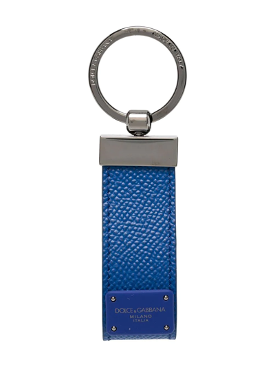 Shop Dolce & Gabbana Logo-plaque Textured-finish Keyring In Blau
