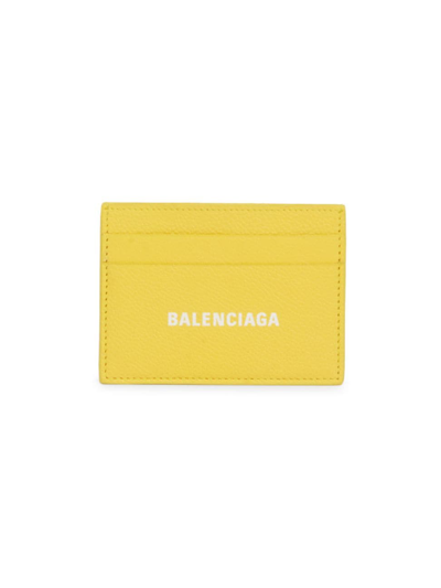 Shop Balenciaga Men's Cash Leather Card Case In Yellow White