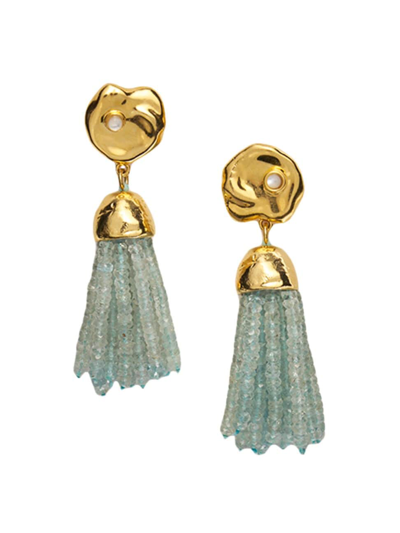 Shop Lizzie Fortunato Women's Gulf 18k Gold-plated, Aquamarine & Mother-of-pearl Tassel Drop Earrings