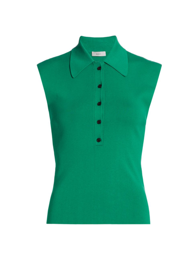 Shop A.l.c Women's Taylor Knit Cap-sleeve Polo Shirt In Viridian