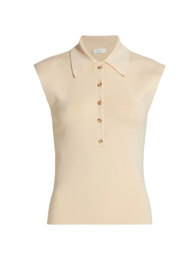 Shop A.l.c Women's Taylor Knit Cap-sleeve Polo Shirt In Chai