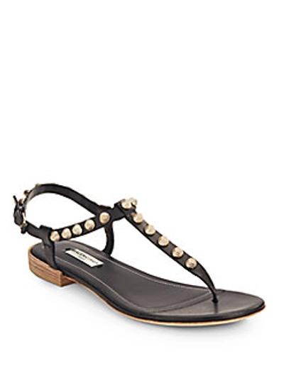 Shop Balenciaga Studded Leather Thong Sandals In Noir