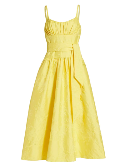 ml Monique Lhuillier Sleeveless Tie Waist Jacquard Midi Dress In Yellow