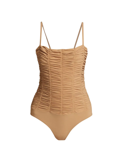 Shop Goldsign Women's Ezra Ruched Bodysuit In Tan