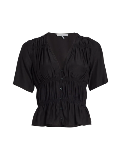 Shop Frame Women's Ruched V-neck Blouse In Noir