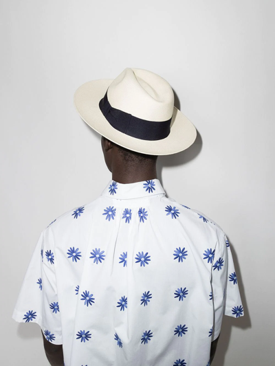 Frescobol Carioca Rafael Panama Hat Wide Ribbon Herringbone In Neutrals