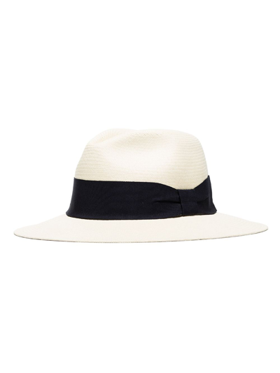 Frescobol Carioca Rafael Panama Hat Wide Ribbon Herringbone In Neutrals