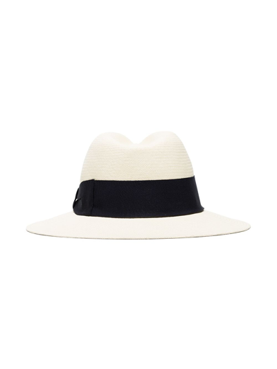 Frescobol Carioca Rafael Panama Hat Wide Ribbon Herringbone In Neutrals