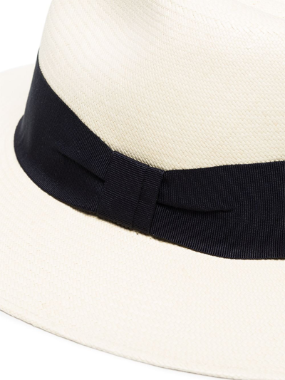 Frescobol Carioca Rafael Panama Hat Wide Ribbon Herringbone In Neutrals