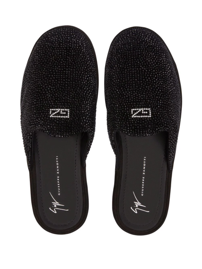 Shop Giuseppe Zanotti Junge Fever Crystal-embellished Slippers In Black