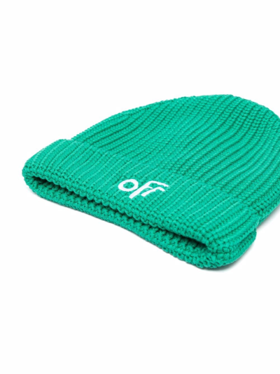 Shop Off-white Embroidered-logo Chunky Beanie In Green