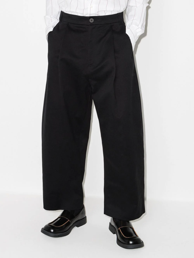 Shop Studio Nicholson Sorte Wide-leg Trousers In Black