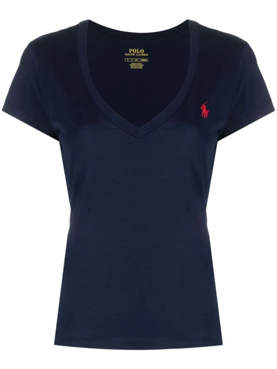 Shop Polo Ralph Lauren Embroidered-pony T-shirt In Blue