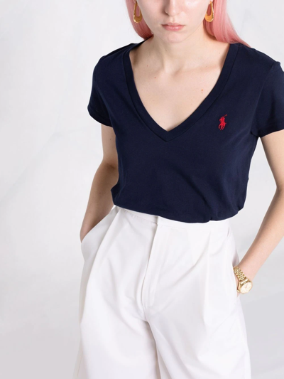 Shop Polo Ralph Lauren Embroidered-pony T-shirt In Blue