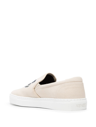 Shop Kenzo Tiger-embroidered Slip-on Sneakers In Neutrals