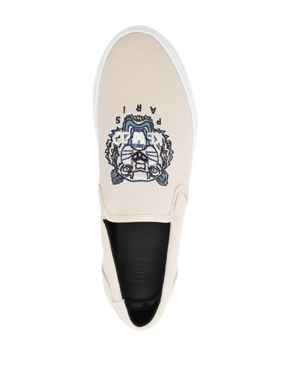 Shop Kenzo Tiger-embroidered Slip-on Sneakers In Neutrals