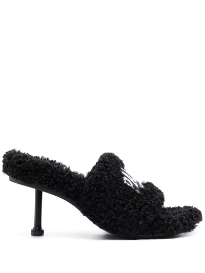 Shop Balenciaga Logo-print Faux-fur Sandals In Black