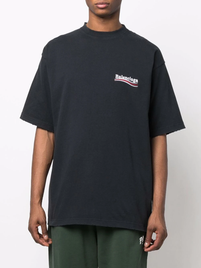 Shop Balenciaga Logo-embroidered Oversize T-shirt In Black