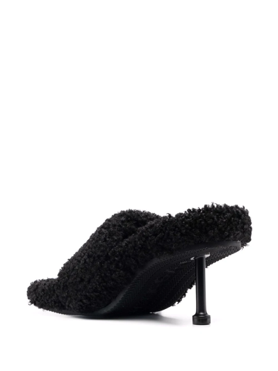 Shop Balenciaga Logo-print Faux-fur Sandals In Black