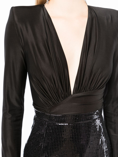 Shop Alexandre Vauthier V-neck Draped-detail Bodysuit In Black