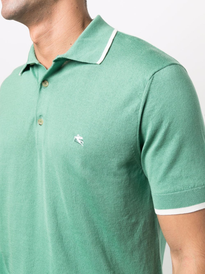 Shop Etro Embroidered-logo Cotton Polo Shirt In Green