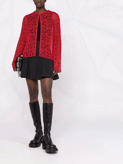 Shop Givenchy 4g-motif Embroidered-design Cardigan In Red