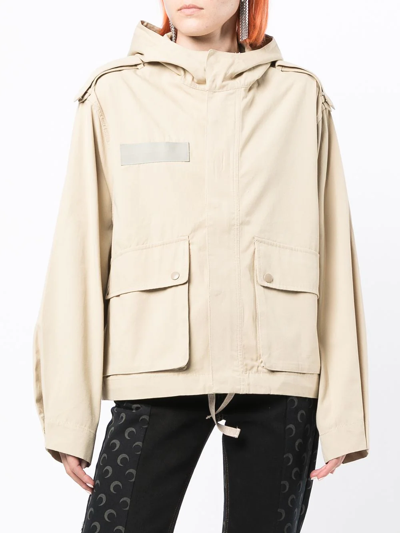 Shop Izzue Hooded Military-style Jacket In Brown