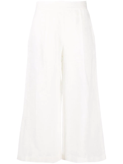 Ermanno Scervino White Cropped Wide-leg Trousers In White